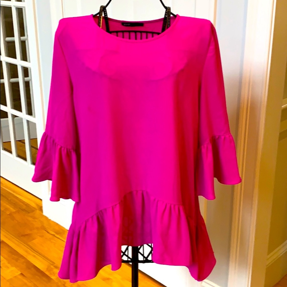 Bright pink ruffle top